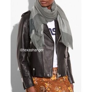 NWT Coach Metallic Windowpane Challis Scarf Graphite